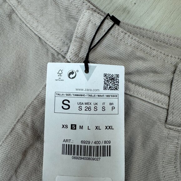 ZARA Extra Long Wide Leg Baggy Cargo Pants Womens Small Khaki - Picture 8 of 8